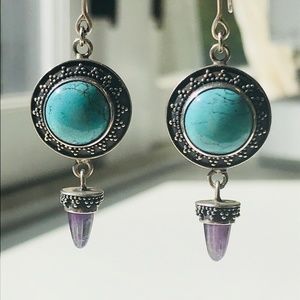 Turquoise & Amethyst Sterling Silver Earrings